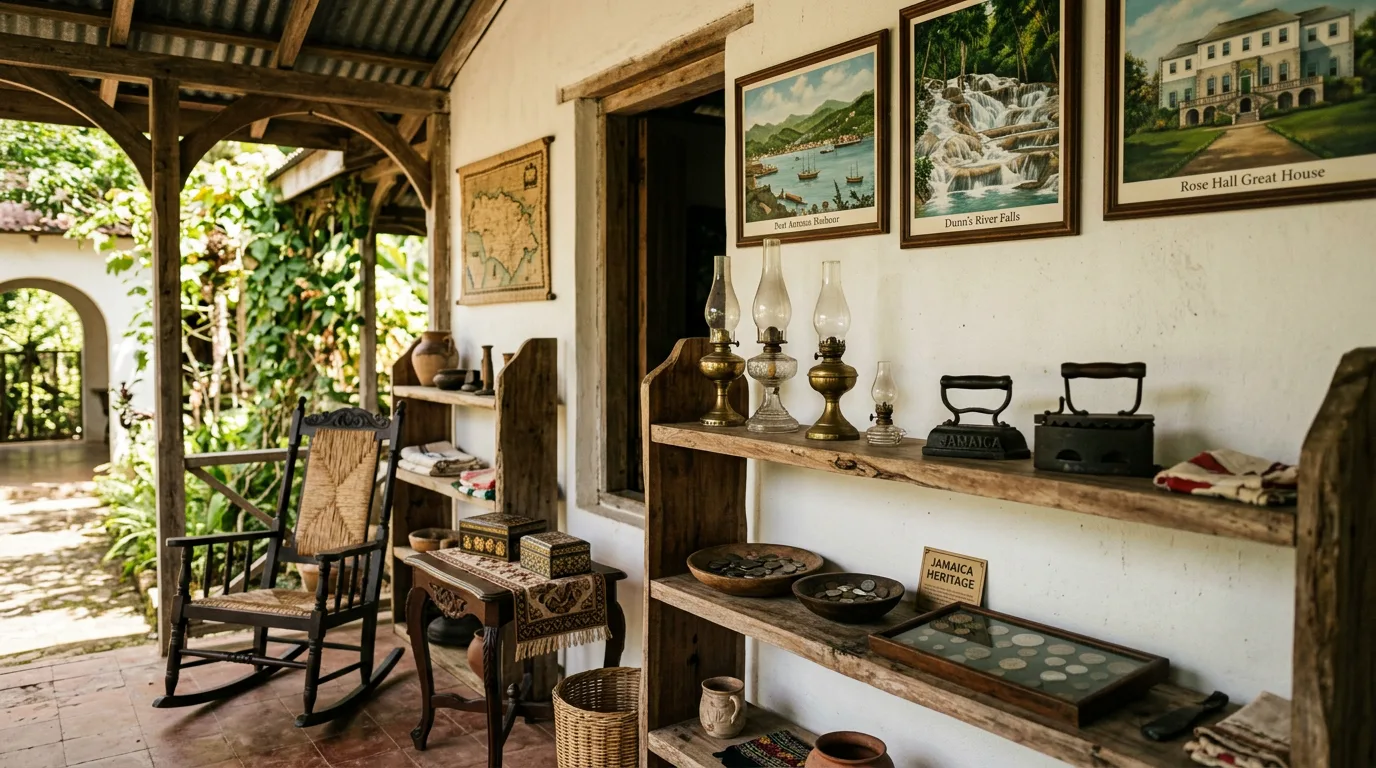 An open-air museum display of antique Jamaican artifacts