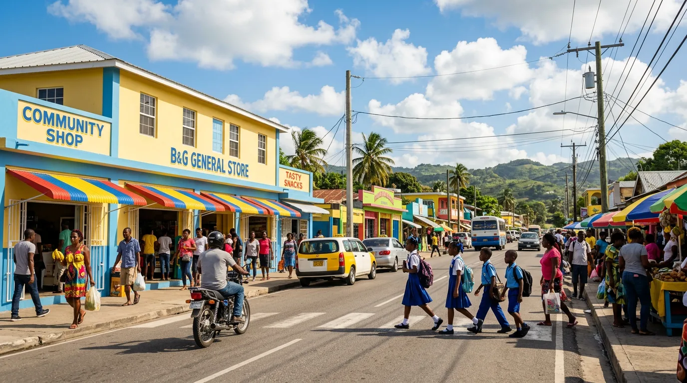 A Jamaican street scene showing restored normalcy after a hurricane