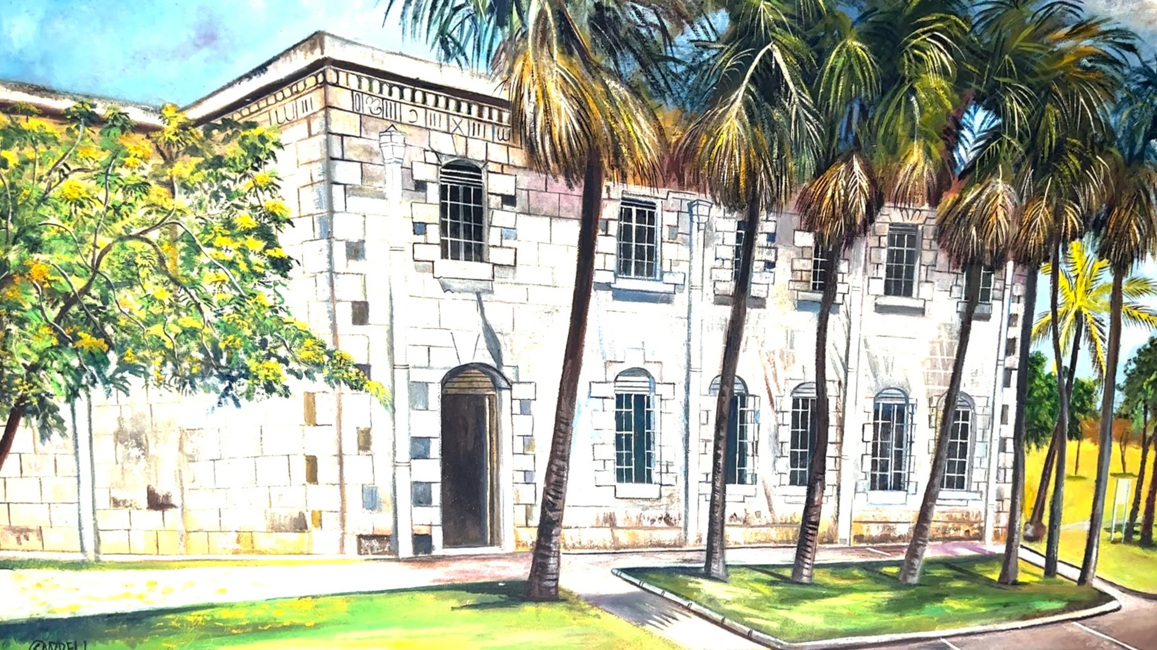 An open-air museum display of antique Jamaican artifacts